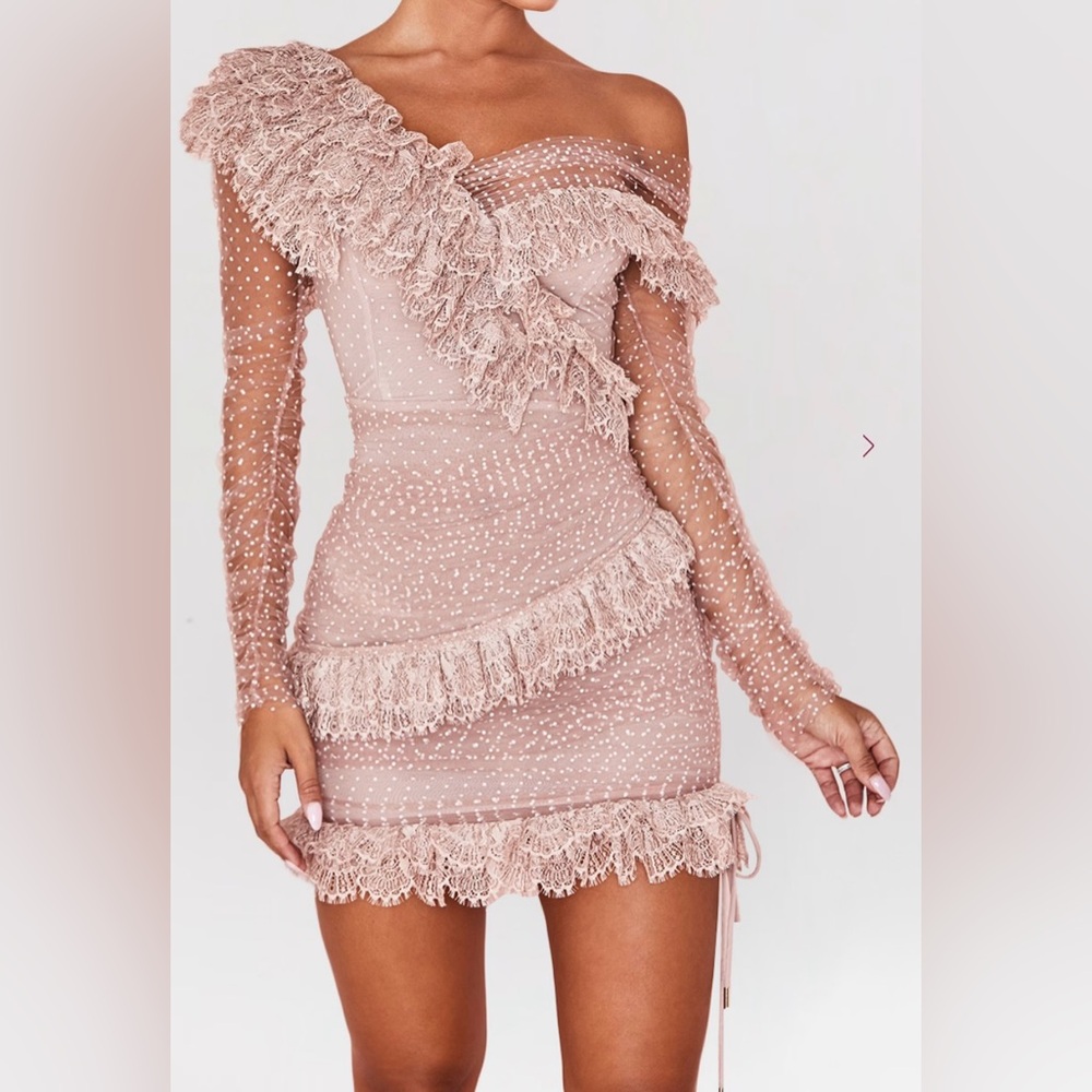 House of CB Pink Ruched One-Shoulder Mini Dress